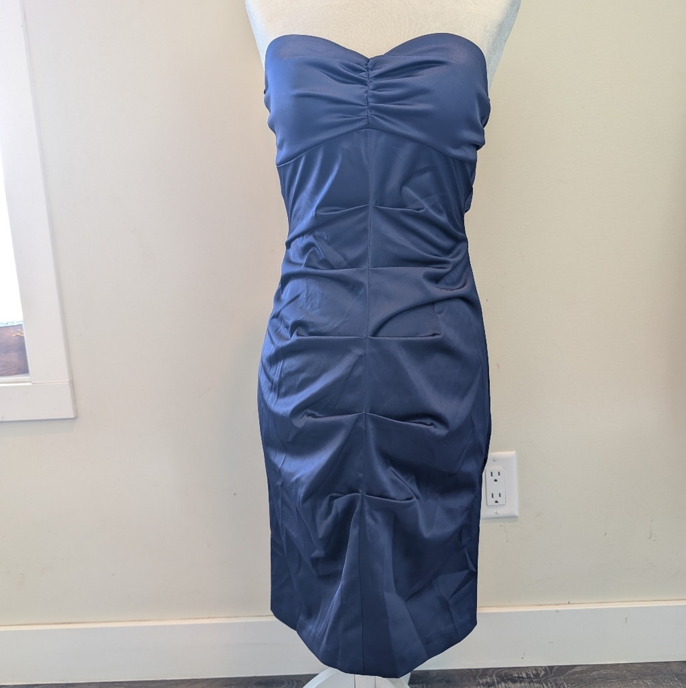 Vintage Jump Blue Ruched Strapless Y2K Sheath Dress